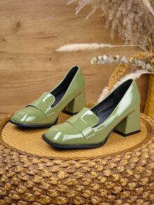 Giày Mary Jane kiểu Pháp thu đông, giày cao gót nữ mùa xuân mới, giày da cỡ lớn thanh lịch kiểu Hàn Quốc, giày cao gót đế dày mũi vuông màu trơn, giày thanh lịch. - Xanh nhạt - Xem 5