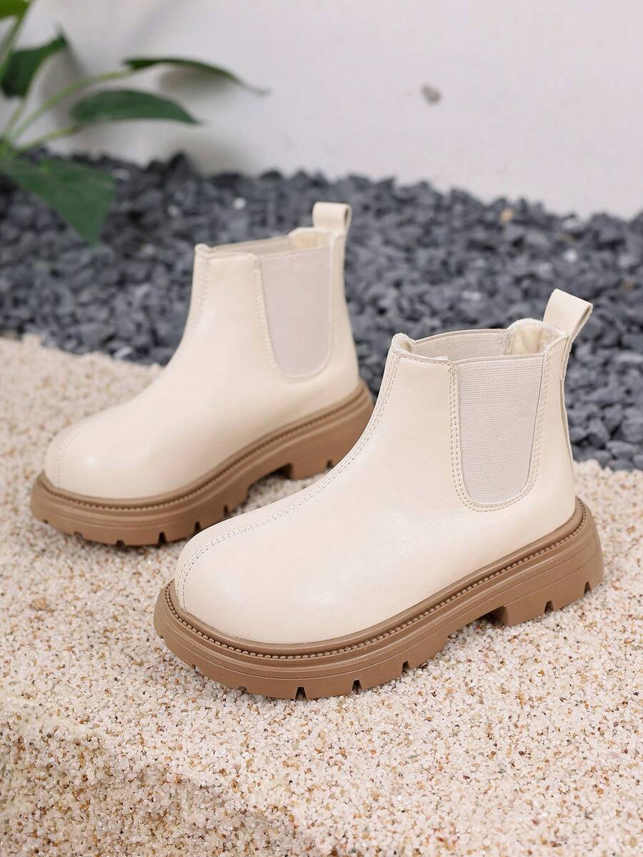 1 par de botines, nuevos botines de tobillo de suela plana para niñas, adecuados para vacaciones al aire libre, con diseño elástico, botines de tobillo para niñas - Beis - Ver 1