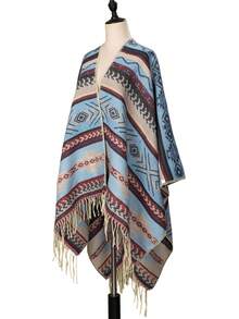 1 Pieza de Chal Retro con Flecos de Jacquard para Calentar y Proteger del Sol, Cárdigan Grueso Oversize, Chal de Viaje Retro, Chaqueta Vaquera a Prueba de Viento