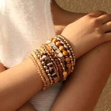 12pcs Vintage Fashion Boho Sandy Beach Style Beaded Bracelet For Women Handmade Beach Party Elastic Anklets Jewelry
