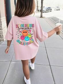 Tween Girls' Printed Short Sleeve T-Shirt, Student/Young Children's Clothing, Summer Top For Girls Preparing To Play