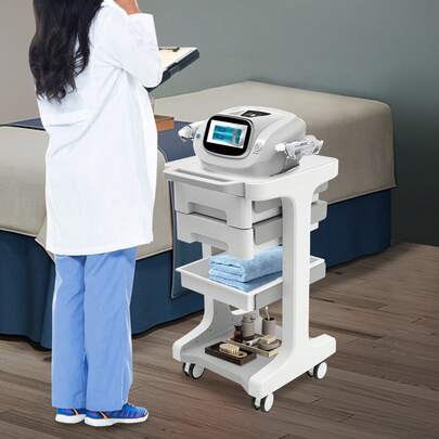 Carrito, carrito de salón con 2 cajones, carrito de salón extraíble blanco con estante, carrito de instrumental portátil con ruedas, carrito de peluquería