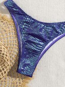 wohenmeili Fashionable New Glossy Fabric Pattern Sexy Bikini Women's 2 Pieces Set, With Cute Star Accessories, Personalized Beach Party Swimwear - Purple - View 3