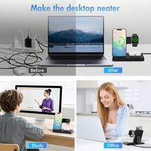 [Note: When Charging, Please Use The Built-In Adapter. If You Use The Power Consumption App While Charging Three Devices Simultaneously, It May Cause The Charging Speed To Be Slower]3 In 1 Charging Station Compatible , Wireless Charger Compatible With 16 15 14 13 12 11 X Pro Max & Apple, Wireless Charging Station For Air-P Ods 4 3 Pro, Foldable Chargers With LED Light, Portable 3 In 1 Fast Wireless Charger, 15W  Foldable Wireless Charging Station Suitable For 15 14 Pro Max 13 12 11, For 3 2 Pro Multiple Devices - Black (with Adapter) - View 4