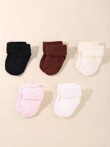 Conjunto de 5 pares de meias infantis prematuras em cores sortidas, unissex, com punho canelado, meias felpudas para recém-nascidos prematuros, essenciais para recém-nascidos, decoração para chá de bebê, acessórios para bebês meninas, presente de Natal e Halloween. - Multicolorido - Ver 4