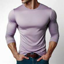 MIL200FIT Playera Hombre, Manga Larga, Corte Ajustado, Termica - Lila Púrpura - Ver 2