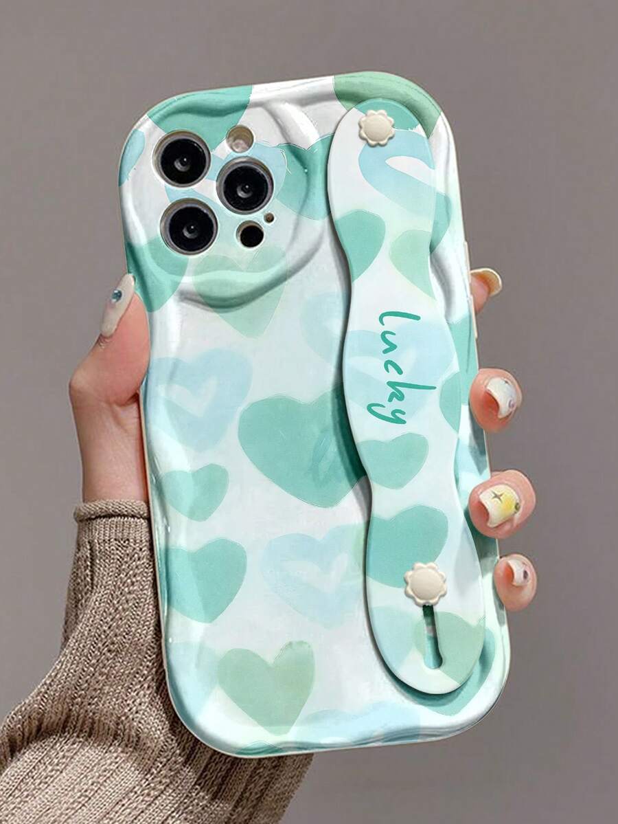 1pc Fashionable Heart Print Thick & Shockproof Phone Case With Stand Function, Compatible With Apple & Series - Multicolor - View 1