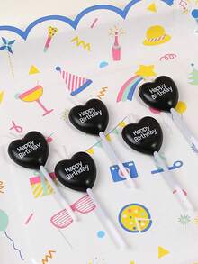 5支黑色心形生日快乐派对蛋糕蜡烛 - 黑色 - 查看 6