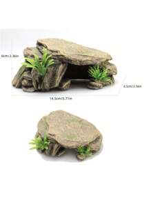 Realistic Resin Turtle Sundeck - Artificial Rock Sanctuary & Terrarium For Reptiles, Frogs & Turtles | Easy-To-Install Aquarium Ornament With Natural Rock Texture And Green Moss Cover, Turtle Habitat Decor
