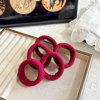 5 件装厚实彩色发圈，高弹力发圈，适合马尾辫、发髻、不起皱、马尾辫固定器、发圈、头发橡皮筋、发圈、弹性发圈，居家美容女性配饰礼品，健身运动装