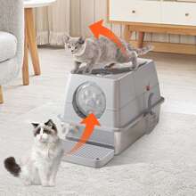 Bac à litière pour chat en acier inoxydable avec couvercle, grand bac à litière en métal pour grands chats, bacs à litière en métal amovibles fermés avec boîtier haut et pelle, double entrée à l'avant et sur le dessus, facile à nettoyer