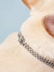 PETSIN 鑲嵌水鑽的嘻哈風格金色狗項鍊,貓項鍊,全鑽石時尚寵物項鍊 - 銀色 - 查看 8