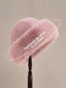 1pc Elegant Solid Color Polyester Faux Fur Patchwork Warm Windproof New Plush Faux Fox Fur Bucket Hat, Thick Ear Protection Bucket Hat For Autumn/Winter