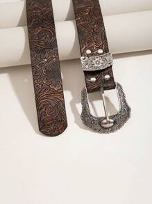 1pc Women's Embossed Vintage Western Buckle Denim Jeans Accessories Belt