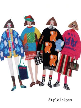 4 件/套卡通女孩刺绣补丁，适用于 DIY 服装和配饰 - 独特设计刺绣熨烫补丁，适用于帽子、牛仔裤、夹克等，时尚可爱的卡通刺绣贴花