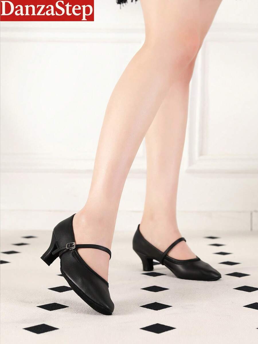 女士黑色现代舞鞋，女士专业拉丁舞鞋，软底闭趾交谊舞鞋 - 黑色 - 查看 1