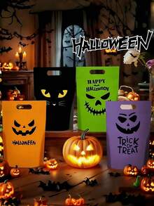 25pcs/5pcs Halloween Party Candy Gift Bags, Pumpkin Skull Ghost Face Horror Packaging Bags, Durable Plastic Tote Bags, Gift Packaging Bags, Party Favor Bags, Skull, Bat, Pumpkin Halloween Packaging (Assorted Styles)