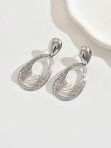 1 Pair Unique Asymmetrical Textured Design Earrings, Adds Elegance And Artistic Touch To Your Look, Suitable For Daily Wear Or Special Occasions - Yellow Gold - View 8