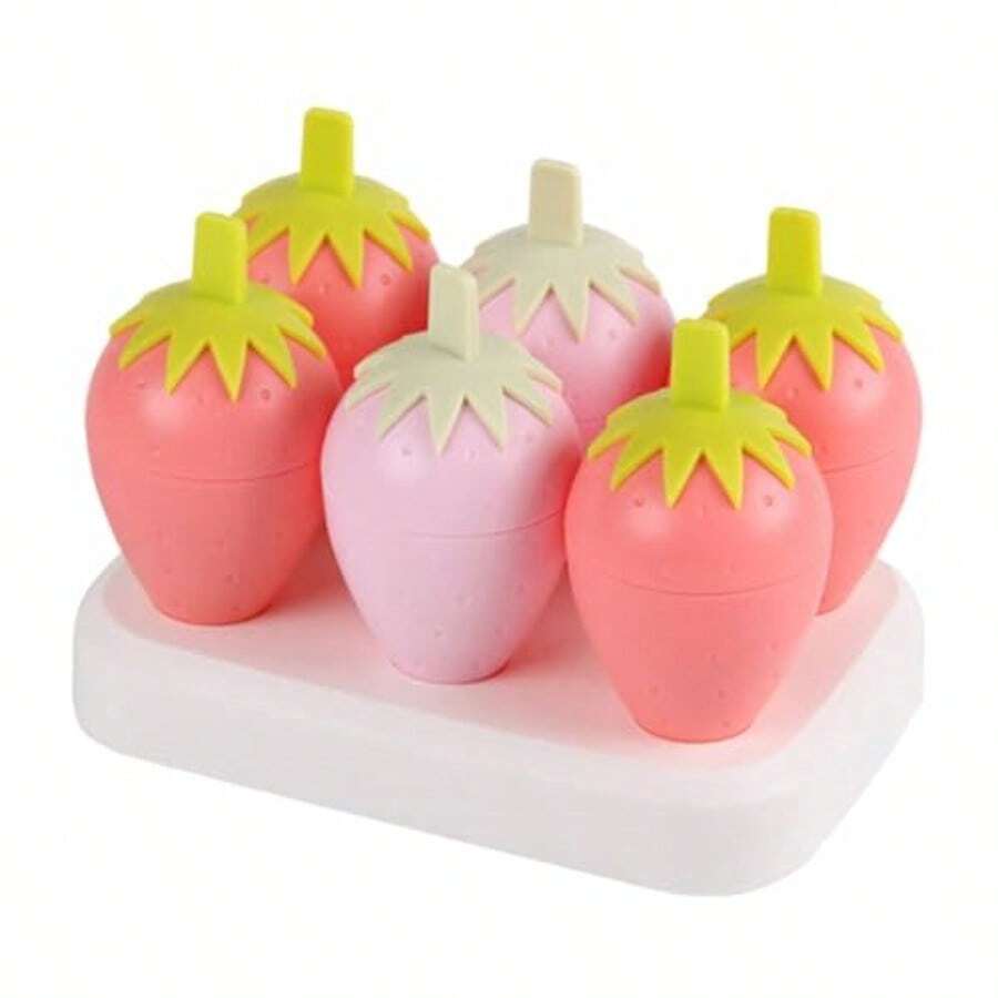 POJHKReusable Popsicles Molds For 6 Cream Strawberry Molds Fudge Molds Cream Maker Diy Popsicle Molds Silicone Popsicle Mould Cute Ice Pop Molds - 紅色 - 查看 1