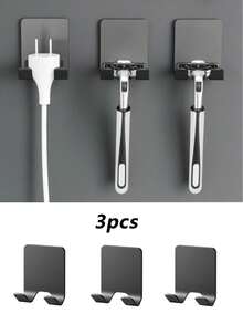 2 件 - 多功能手动剃须刀支架，带强力粘合钩、免打孔电源插头挂钩、剃须刀片收纳支架