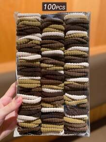 100 件棕色女士发圈，多功能防滑设计，不伤发，适合日常佩戴和派对，推荐作为礼物发饰、马尾辫夹、发圈、发圈、发圈、发绳 - 彩色 - 查看 3