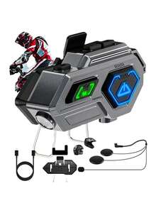 Intercomunicador Impermeable Motocicleta Casco Auricular Bluetooth con Iluminación 1000mAh, Ipx6 Impermeable, Cancelación de Ruido, Tiempo de Espera Extra Largo - Gris - Ver 2