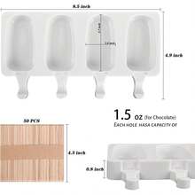 Sakolla 2pcs Silicone Ice Pop Mold, 4 Oval Mini Ice Pop Molds With 50 Wooden Sticks For Homemade Popsicles, Cake Pops And Ice Cream (White) - Multicolor - View 2