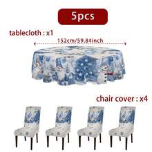 1/4/5/6/35 peças Presente de Natal Azul Gelo, Papai Noel, Árvore de Natal, Conjunto de Toalha de Mesa com Estampa Digital e Capa para Cadeira - Toalha de Mesa Decorativa Lavável à Prova de Poeira para Móveis Internos, Adequada para Decoração de Sala de Jantar Interna, Reuniões Familiares, Presentes, Decoração de Festas de Fim de Ano