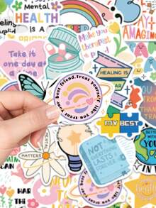50pcs Psychological Health Inspirational Phrases Sticker For Water Bottle Laptop Luggage Stationery Journal Diary Phone Stickers - Multicolor - View 4
