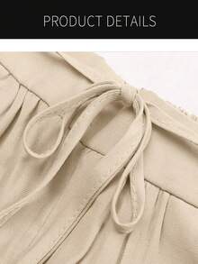 GS SNOWING Womens Wide Leg Palazzo Pants Flowy Elastic Waist Tie Pant Casual Loose Solid Trousers - 杏色 - 查看 5