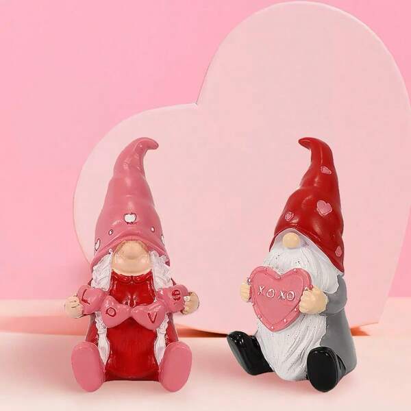 1pc Creative Heart Gnome Resin Crafts Ornament, Christmas Valentine's Day Gift Statue Decor For Living Room Bedroom Study, Couple Bearded Old Man Figurine Home Decor Christmas Decorations Room Decor Winter