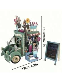 Carte d'anniversaire pop-up 3D avec voiture verte rétro et fleurs colorées - Carte de vœux pour anniversaires, anniversaires, félicitations - Design de dessin animé ludique, cadeau idéal et décoration de fête, carte-cadeau Carte pop-up florale Illustration charmante, décorations d'anniversaire, pour les fournitures scolaires, rentrée des classes