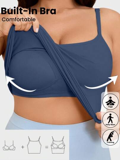 大码女士休闲条纹吊带背心，圆领设计，弹力针织面料，套头款式，带胸垫和罩杯衬里，适合所有季节，舒适百搭的夏季单品