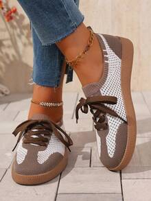 拼色运动鞋 - 拼色休闲运动鞋 - 系带，轻便，软底 - 散步，滑冰，日常穿着 - 女士 - 舒适，时尚，多功能 - 迈向时尚与舒适 - 咖啡 - 查看 6