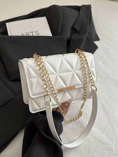 1pc Women's Fashion Solid Color & Printed Wide Strap Hard Handbag & Shoulder Bag