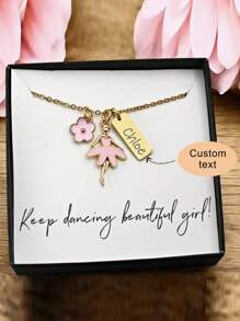 suteyi Personalized Ballerina Necklace, Pink Ballerina, Gold Name Necklace, Little Girl Jewelry, Gift, Ballet, Girl Birthday Party Favor, Dance