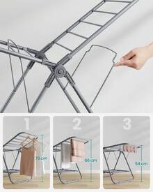 Petit Étendoir à Linge, Séchoir Pliable à 2 Niveaux, Gain de Place, en Métal, pour Petits Vêtements, Serviettes, Salle de Bain, Balcon, 44 x 101 x 54 cm, Gris Tourterelle - Gris - Voir 2