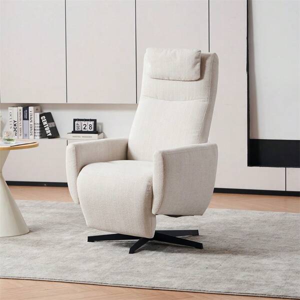 Sairedel Bequemer Relaxsessel mit Liegefunktion – Chenille Fernsehsessel mit Fußstütze, drehbarer Stillsessel und Loungesessel für Wohnzimmer, modernes Sofa, Beige