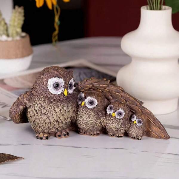 1 stuk bruin hars klassieke uil moeder en baby bureaudecoratie ornament