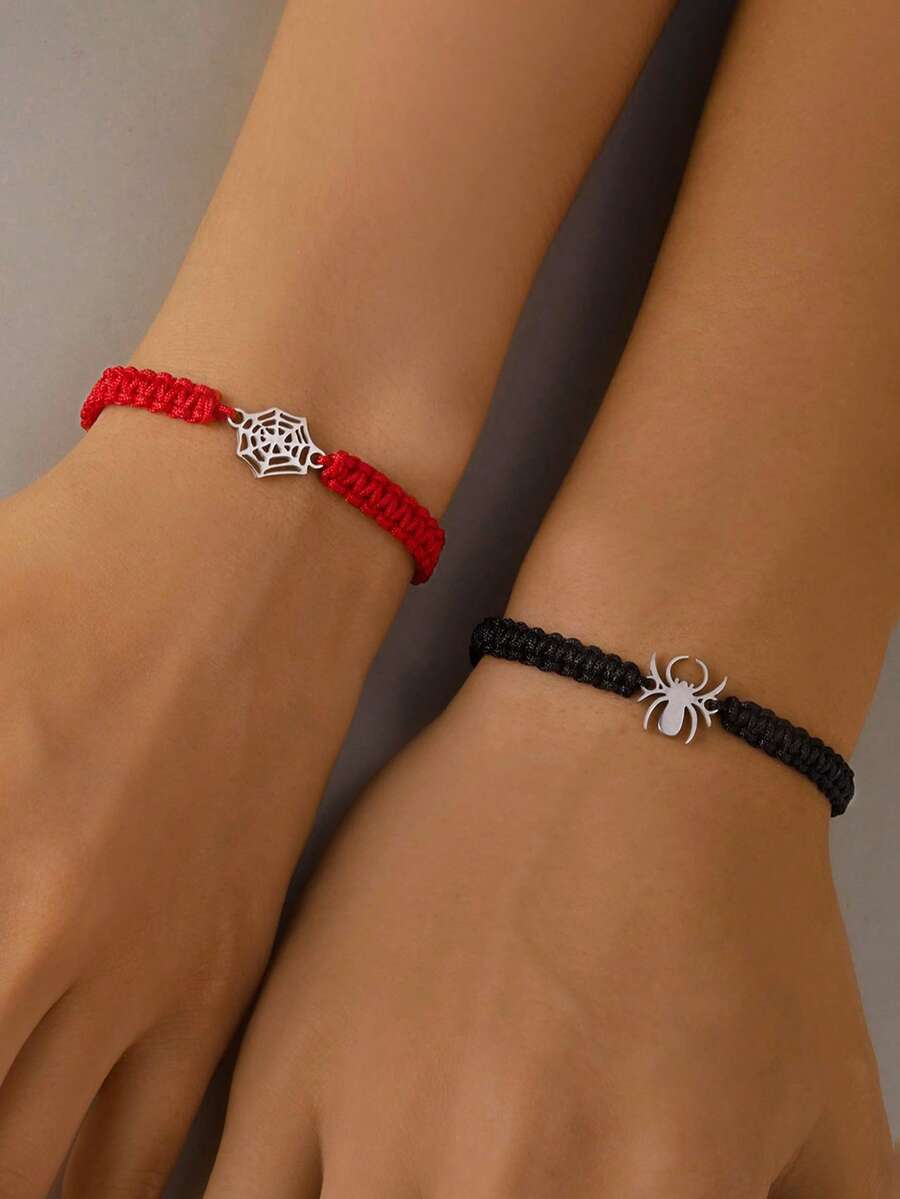 Set de 2 pulseras de pareja versátiles con diseño de araña de Halloween - Rojo + Negro (dos paquetes) - Ver 1