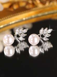 jealous young 1pair Elegant Simplicity Flower CZ Shell Pearl Wedding Dangle Earrings For Women Brides Luxury Zircona Drop Earrings Festivals Engagement Anniversary Party Jewelry Gift