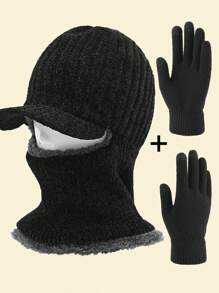 Knitted Balaclava Beanie Hat +Gloves Warm Cycling Ski Mask, Women Windproof Hood, Balaclavas Heavyweight Thermal Fleece Winter Balaclava Ski Mask Warm Knitted Fleece Full Face Cover For Men Women Windproof Outdoor Sports Cycling