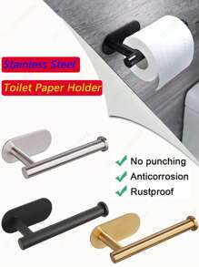 1PC No Drill Toilet Paper Holder,Self- Adhesive Roll Paper Rack,Stainless Steel Tissue Hanger,Absorbent Napkin Stand,Toilet Paper Dispenser,Bathroom Paper Towels Holder,Holder For Paper Towels,Black,Silver,Gold,Bathroom Accessories,Non-Punching, Wall-Mounted,WC Organizer,Bathroom Hardware Equipment,Bathroom Decor