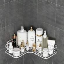 1 pieza Estantería de esquina grande de acero inoxidable para baño, estantería de esquina sin perforación, estantería de baño, estantería de almacenamiento de metal sin taladro para baño, cocina y dormitorio, ahorro de espacio, gabinete de almacenamiento exterior, estantería de almacenamiento triangular sin perforación, accesorios de baño, gabinete de almacenamiento montado en la pared, accesorios de baño, estantería de almacenamiento para champú, loción, cosméticos