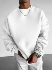 Men's Solid Color Casual Street Loose Fit Crew Neck Sweatshirt, Autumn/Winter