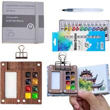 5 pezzi Set mini portatile di tavolozze per acquerelli con area di miscelazione integrata, kit da viaggio per schizzi in plastica, molletta e pennello con acqua per artisti, custodie vuote - accessorio da cavalletto per schizzi e pittura all'aperto