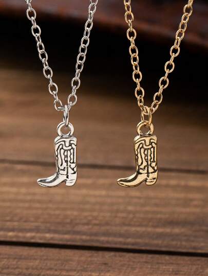 1pc Vintage Western Cowboy Boot Pendant Necklace, Suitable For Women's Daily, Vacation And Outdoor Wear