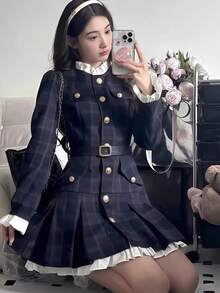 1 件韩国时尚甜美优雅时尚紧身长袖连衣裙，适合派对、表演、日常穿着、角色扮演、情人节礼物、日常和节日通用，不包括腰带万圣节 - 彩色 - 查看 7