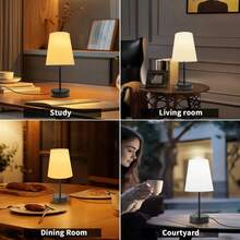 Bedside Lamp With USB Plug In - Touch Control Table Lamp For Bedroom 3 Way Dimmable Nightstand Lamp With White Flaxen Fabric Shade For Living Room, Dorm, Home Office (LED Bulb Included) - 3 Colors - View 10