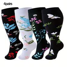 4 Pairs Of Plus Size Compression Socks, Extra Wide Calf 20-30 MmHg Knee-High Compression Socks For Men And Women Dancing, Cycling, Running, Climbing Sports Leggings - 彩色 - 查看 2